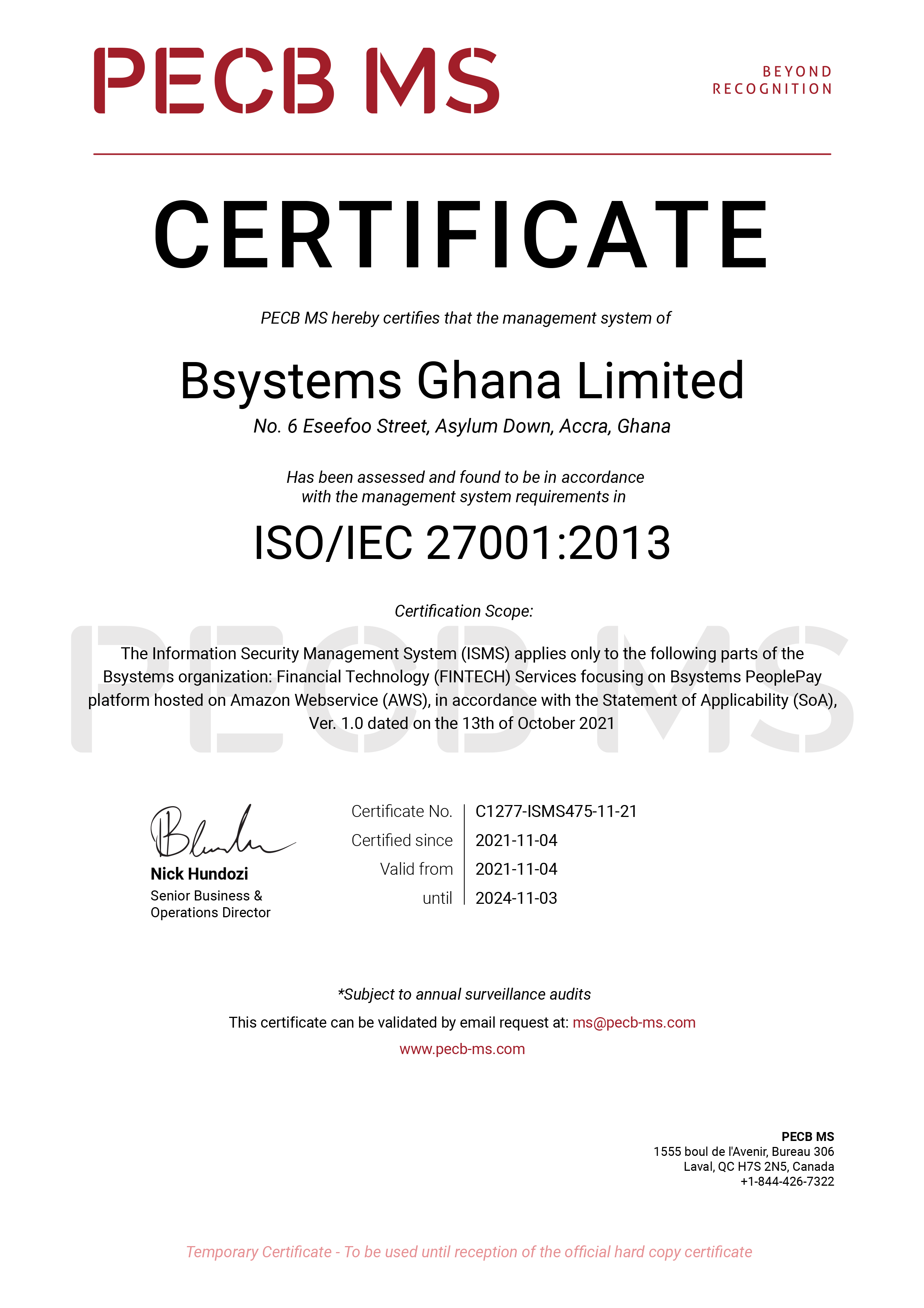 ISO Certificate